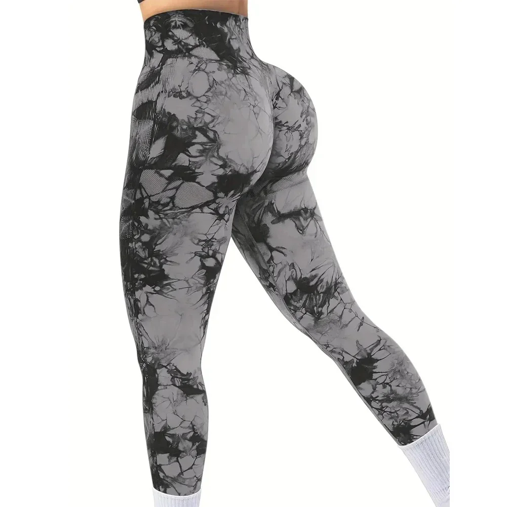 Pantaloni da donna a vita alta con culo alla pesca senza cuciture Tie-Dye pantaloni da Yoga elasticizzati per il Fitness Leggings da palestra