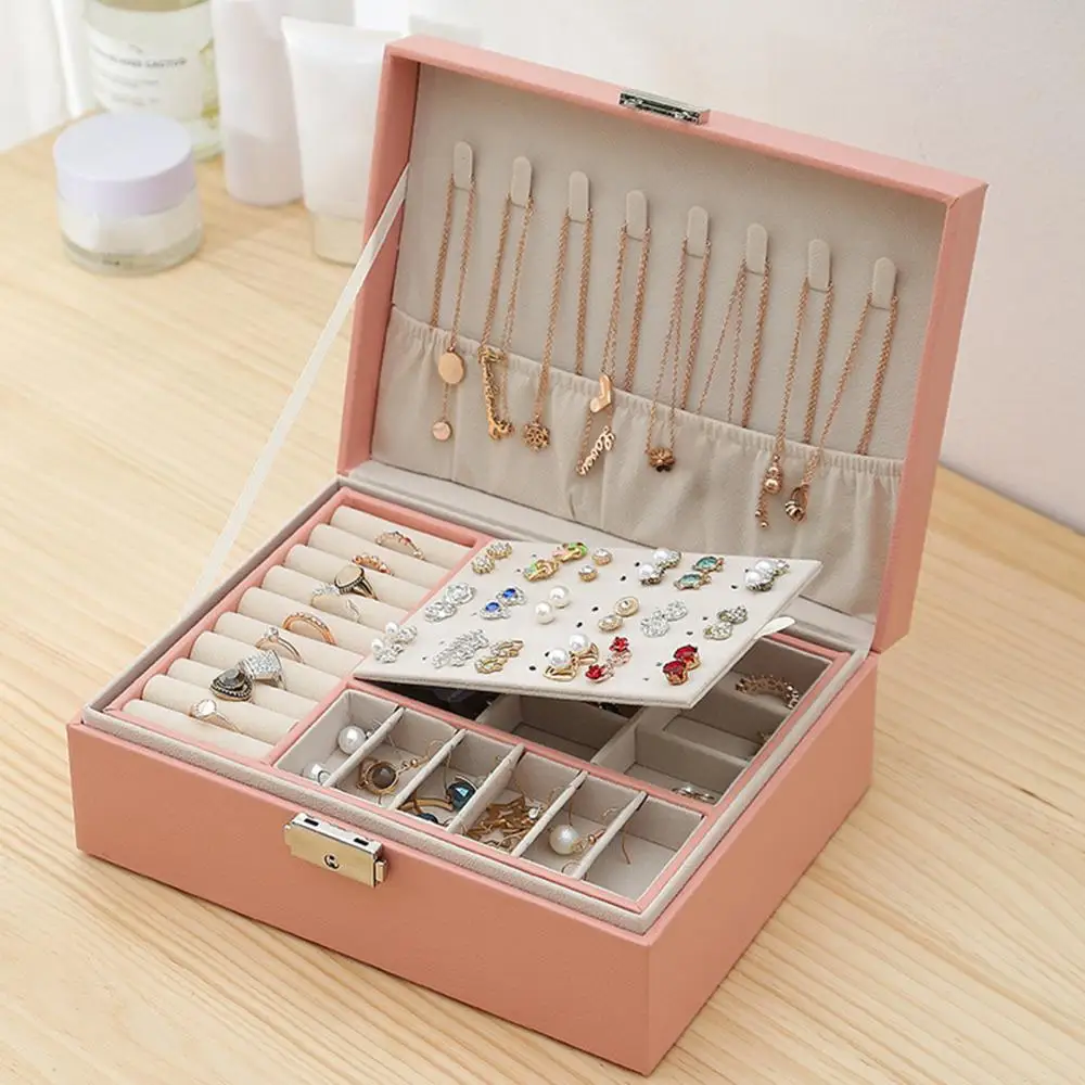 Caja de almacenamiento de anillos para mujer, organizador de joyas, caja de viaje multifunción, collar, pendientes, anillo