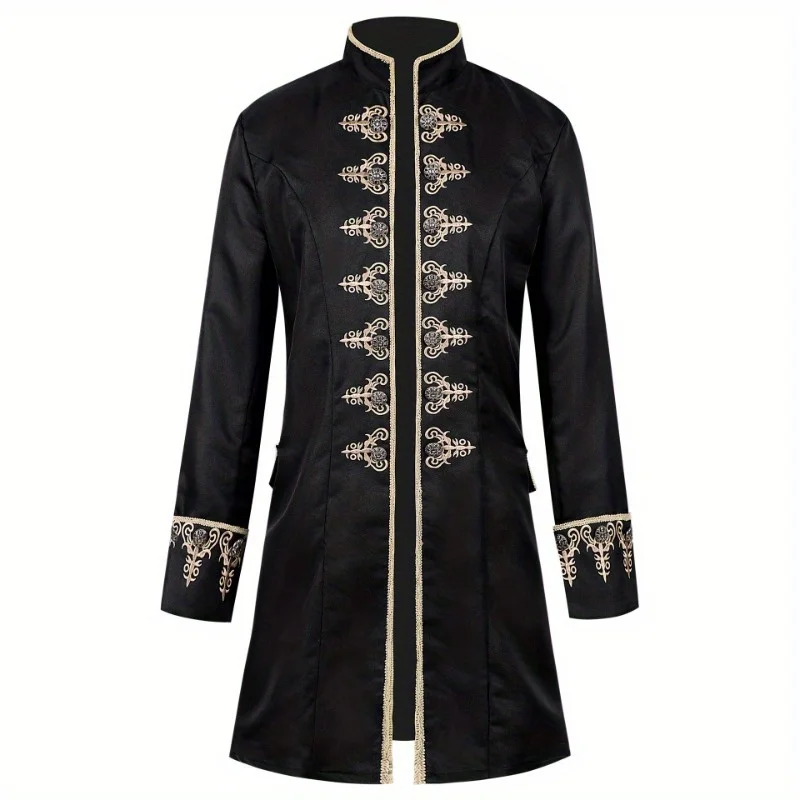 Casaco masculino de Halloween cor sólida moda Steampunk retrô gola alta uniforme desempenho
