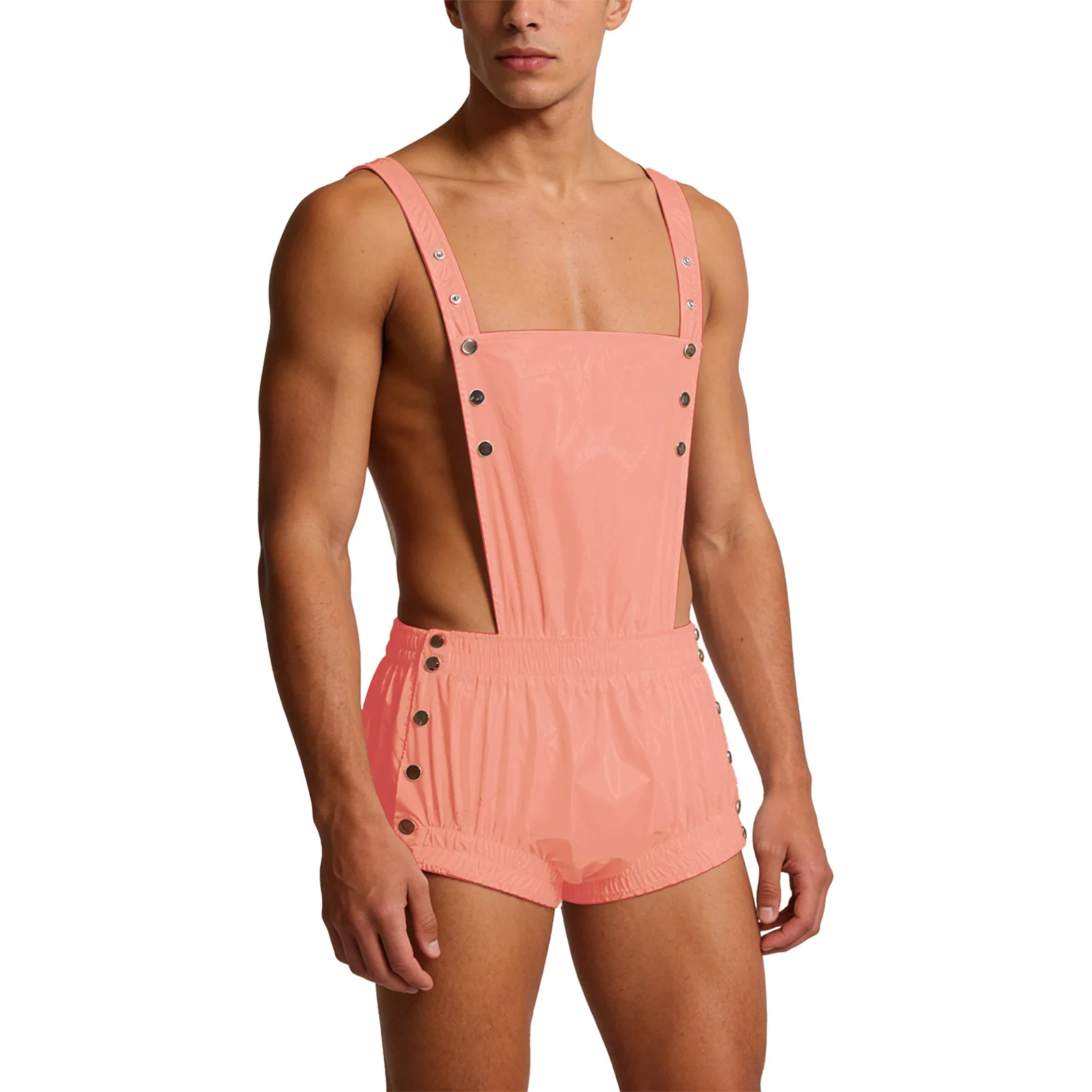 

Mens Hollow Out Jumpsuit Waterproof Tear-away Buttons Elastic Waistband Backless Overalls Rompers Night Club Party Nightwear