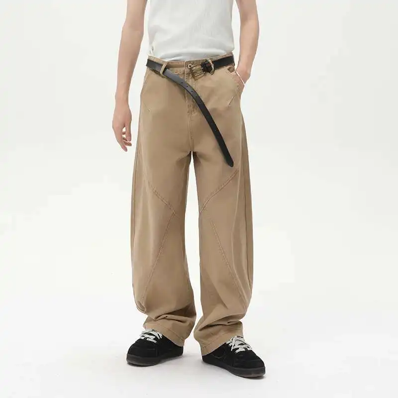 

Wear Wide Men's Leg Curved Knife Pants American Deconstructed Men Overalls Trendy Loose Male Casual Trousers Vintage N6H4