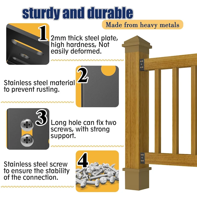 ABGR-сверхмощный кронштейн для забора из углеродистой стали с винтами для виниловой панели для забора, комплект кронштейнов для соединительной рейки, 4 шт., прочный
