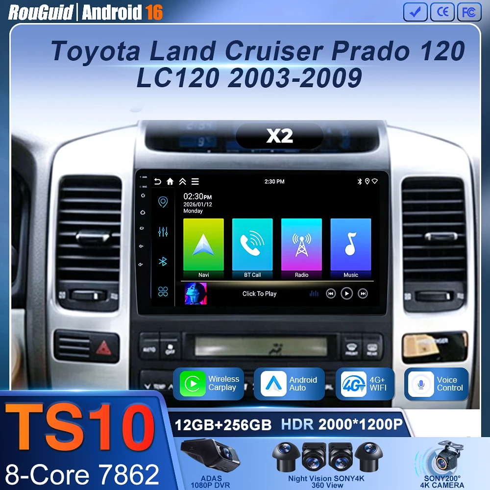 Android 16 Car Radio For Toyota Land Cruiser Prado 120 3 III For Lexus GX470 GX 470 J120 2002 - 2009 Multimedia Video Player BT