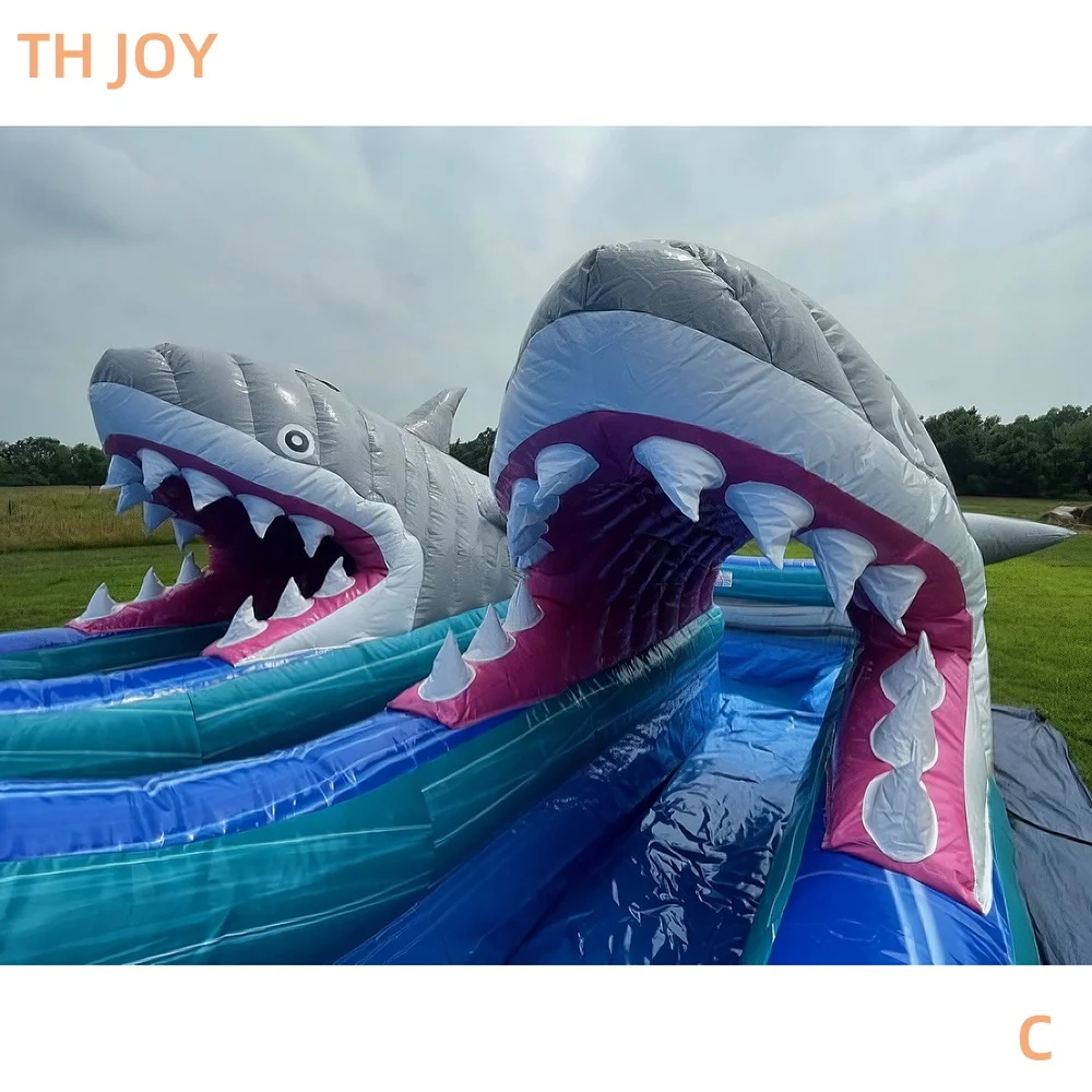 عن طريق السفينة إلى الميناء البحري، موضوع القرش الممرات المزدوجة، منزلق مائي قابل للنفخ مع حمام سباحة للإيجار التجاري