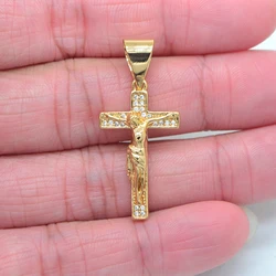 High Quality Gold Color Clear Cubic Zirconia Catholic Religious Jesus Small Crucifix Cross Pendant Jewelry