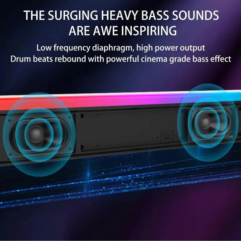 RGB Gaming Soundbar, 30W High Power Desktop Speaker, Virtual Surround Deep Bass, Connection for PC TV Smartphone