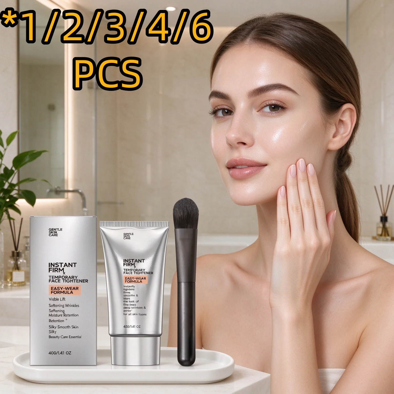 Instant Face Tightener Cream With Brush For Firm Smooth Skin Diminish Fine Lines Fade Wrinkles Refine Visible Pores Facial Care