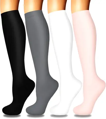 4 Pairs Women’s Compression Socks for Better Circulation Support During Nursing Running Sports and Long Trips