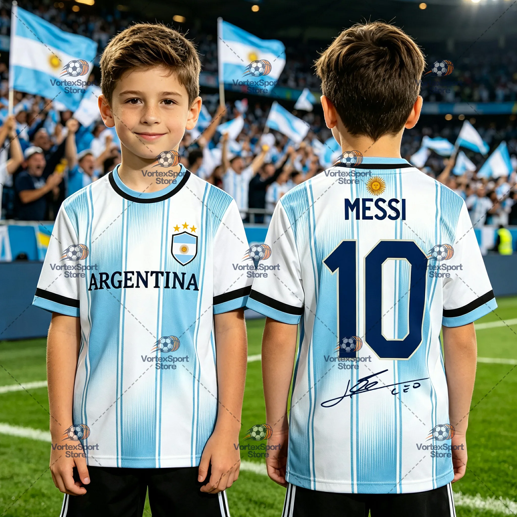 Argentinien, Kinder, Messi, Nr. 10, schnelltrocknendes Fußball-T-Shirt, Herren, alle Größen, kurzärmelig, Rundhalsausschnitt, für den täglichen Fußball-Trainingssport. – Detail 3