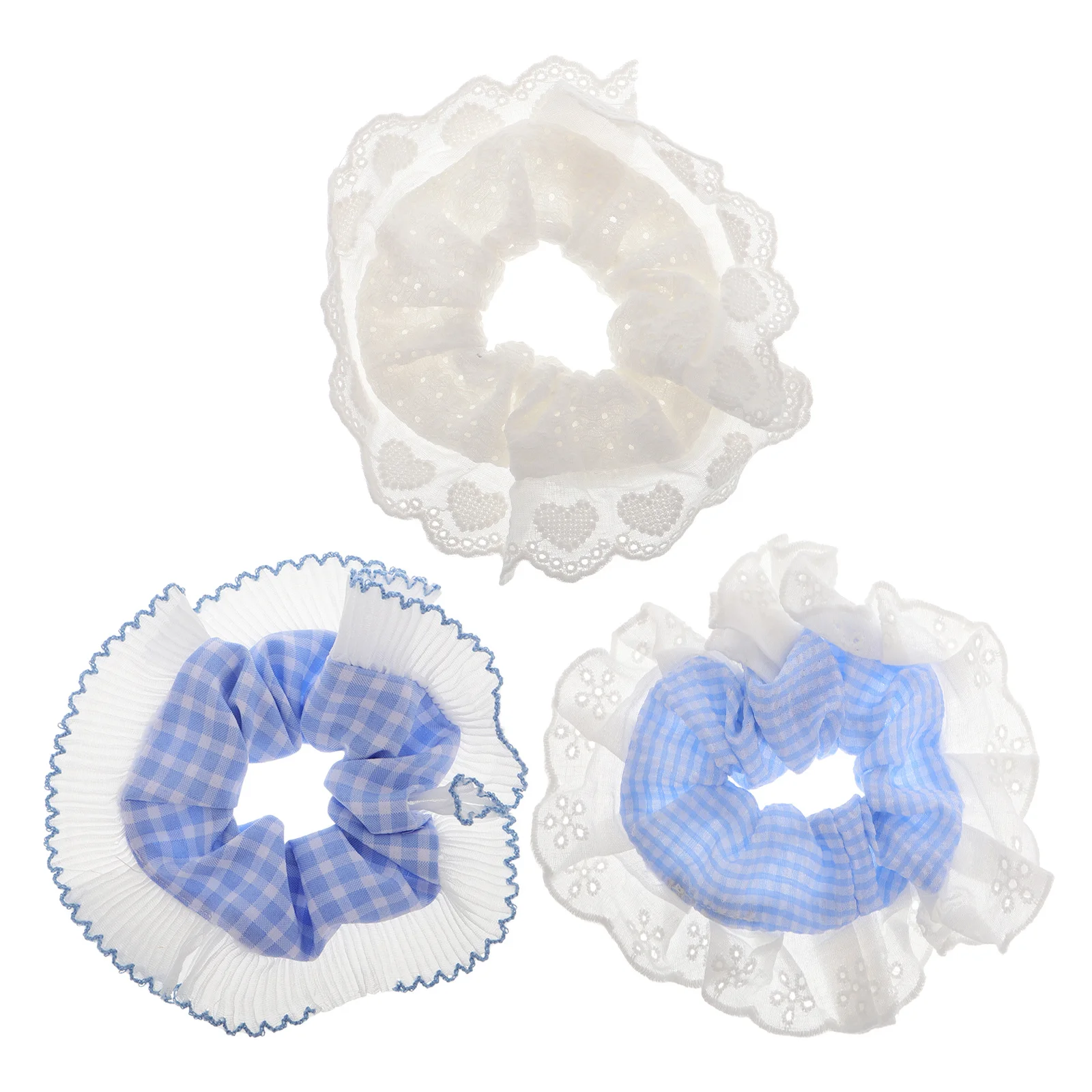 

3Pcs Scrunchies Hair Ties Lace Edge Checkered Elastic Cute Elegant Accessories for Women Girls Festival Hair Bands