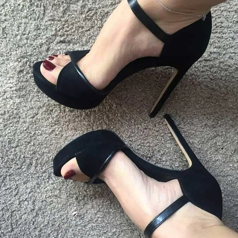 Light Platform Peep Toe Black Sandals Solid Buckle Strap Gladiator Women Stilettos Heel Platform Women Dress Shoes on Heels