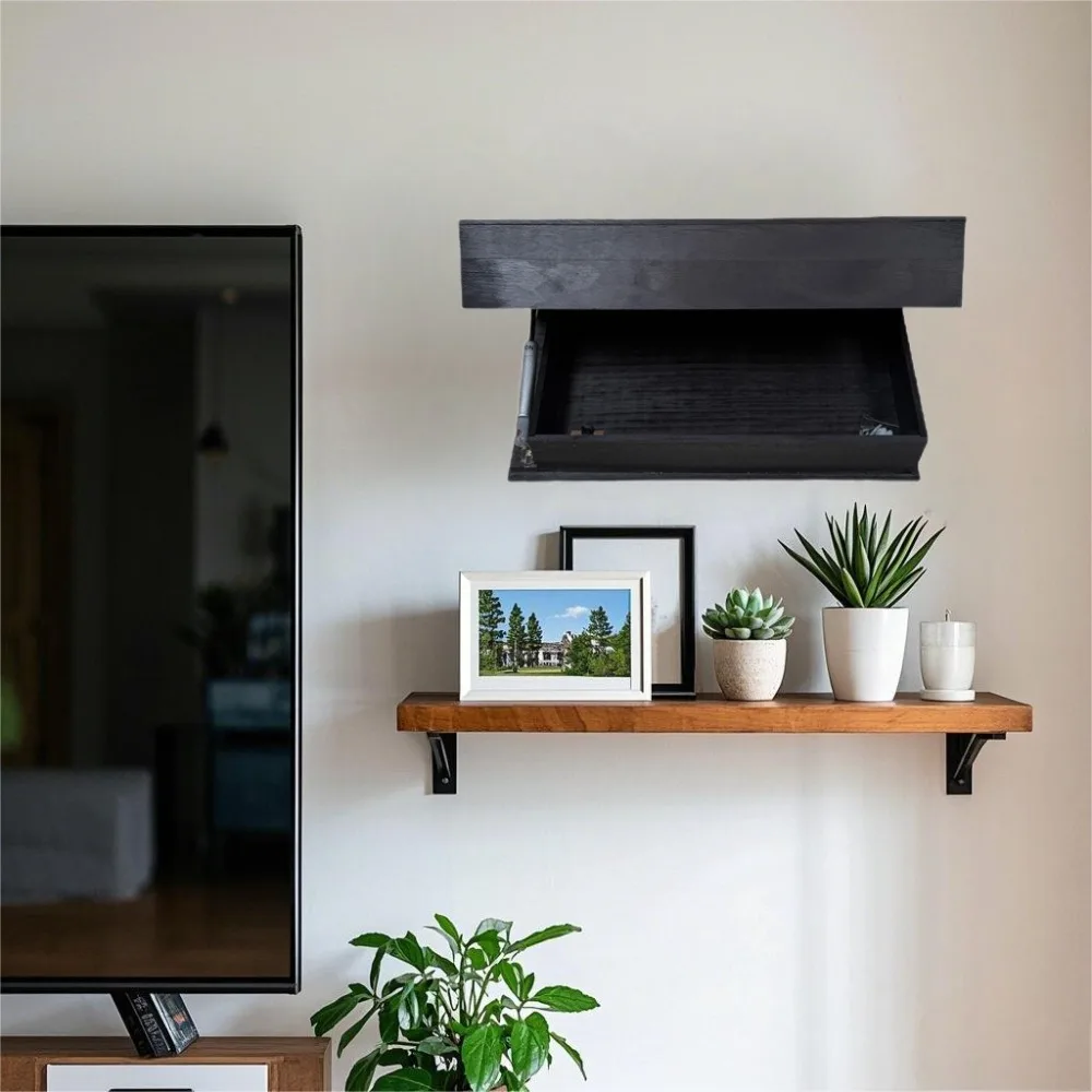 Wall-mounted Magicflap Designer Shelf Wooden Multi-function Concealed Floating Shelf Secret Compartment Wall Shelves Home Decor