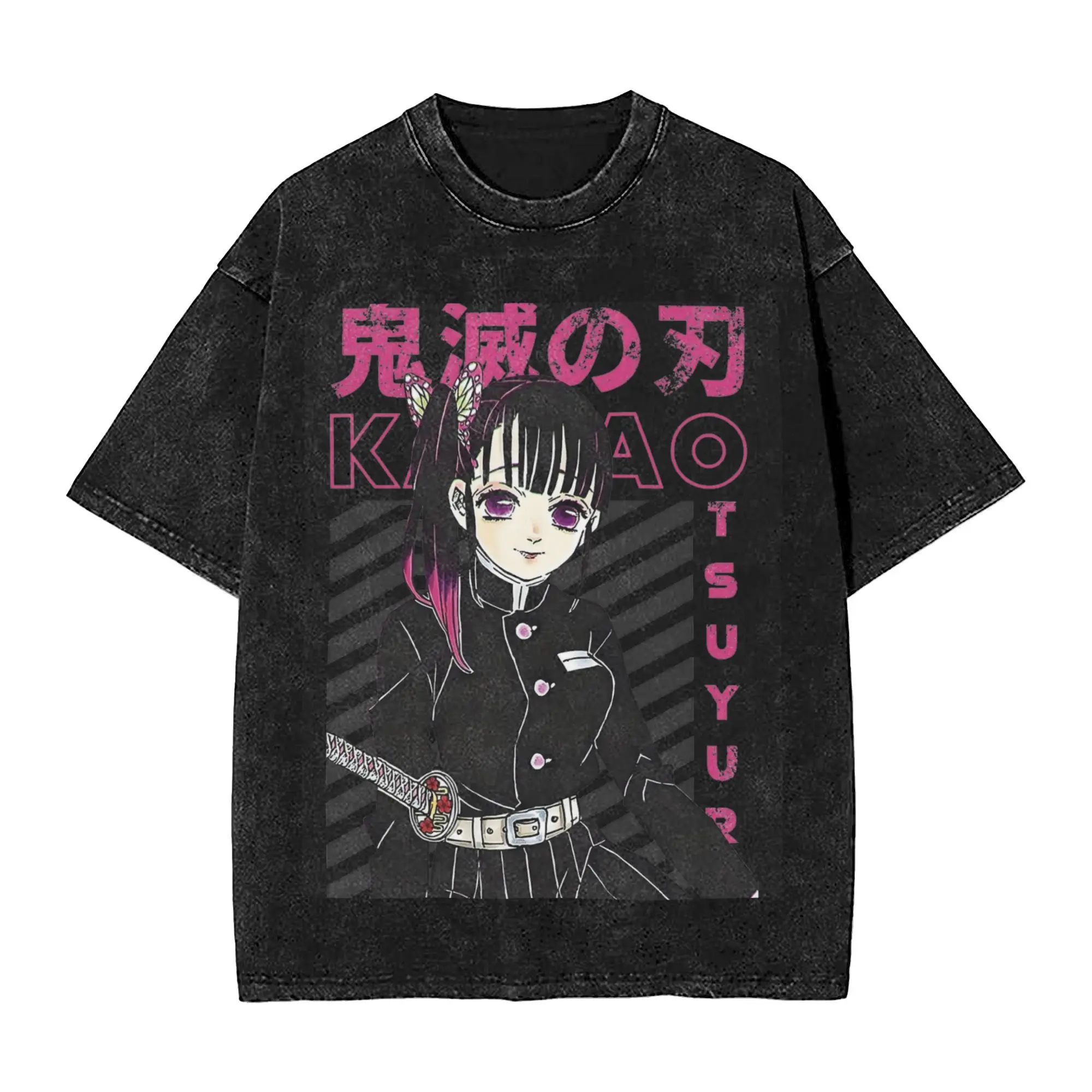 Washed T Shirt Kanao Tsuyuri Demoned Slayered Hip Hop Retro T-Shirt Street Streetwear 100% Cotton Tops Tee Shirt Men Women