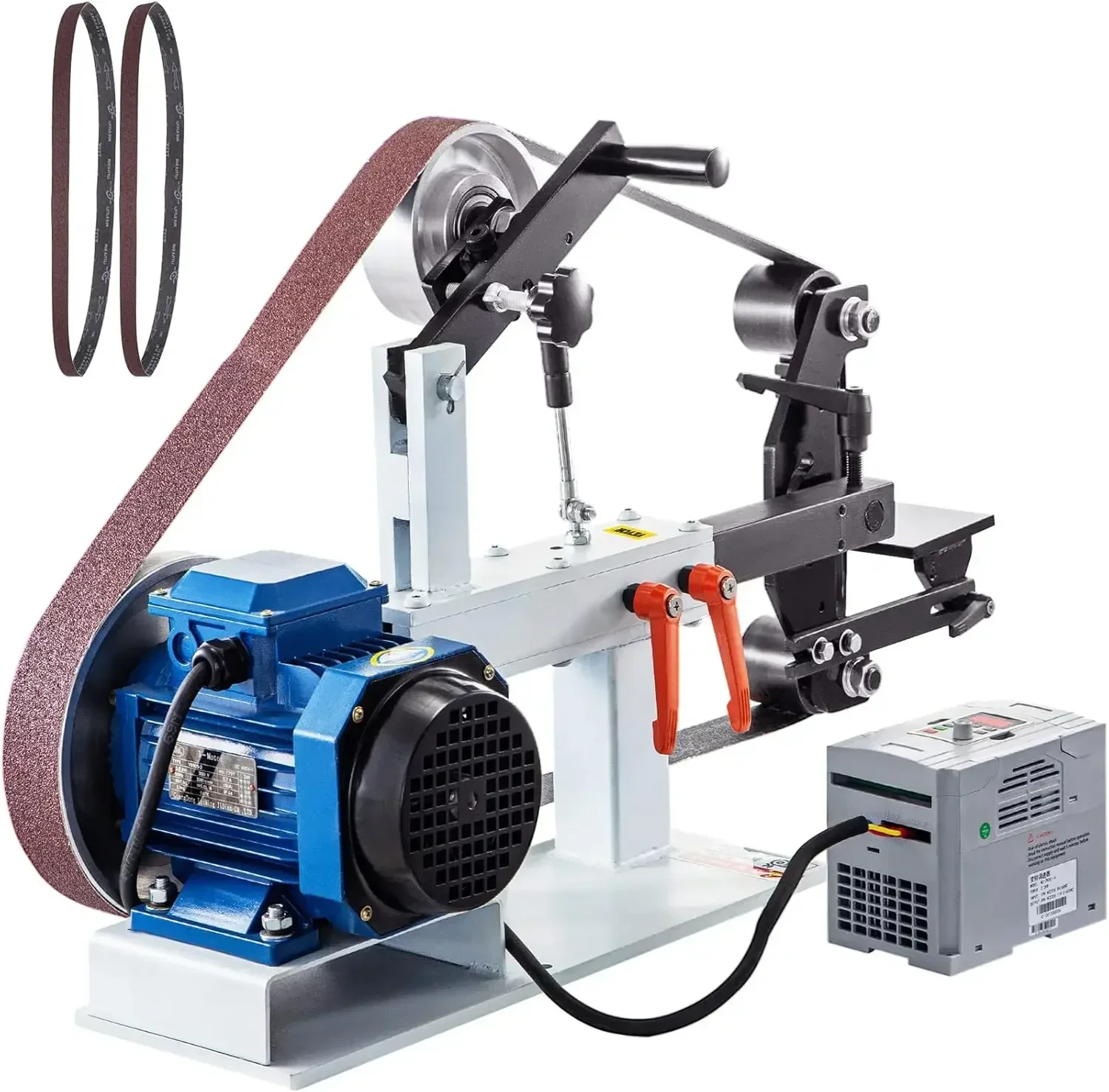 1500W 2HP Belt Sander Grinder, 2" x 82" Variable Speed Belt Grinder with 3 Grinding Moulds & Flat Platen Tool Rest