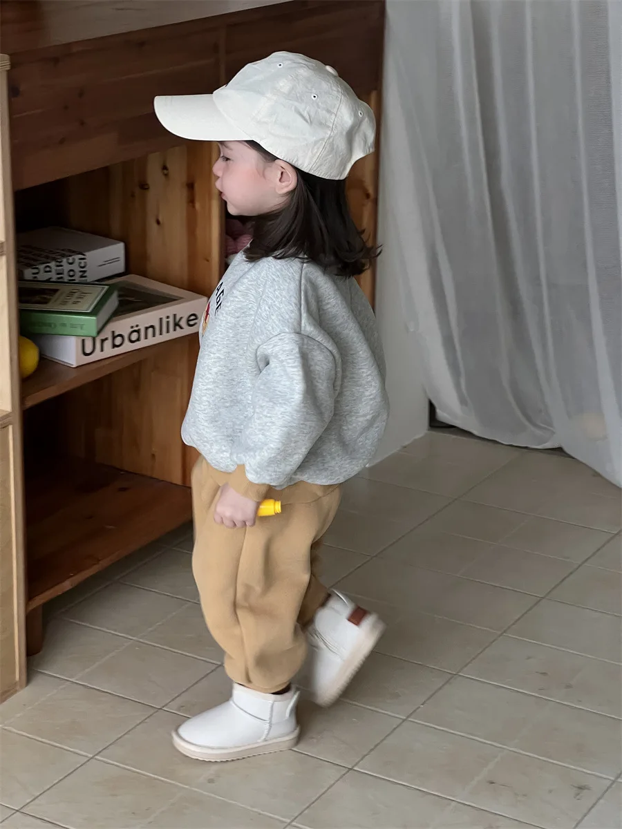 2025 inverno novo bebê velo roupas quentes conjunto meninos meninas dos desenhos animados urso moletom terno mais veludo grosso crianças calças de suor outfits