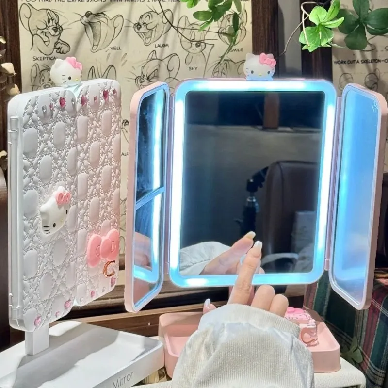 Sanrio HelloKitty New Cosmetic Mirror Led Desk Lamp Fold Desktop Fill Light Fashion Sense of Luxury Gifts for Girls Sweetness view 2