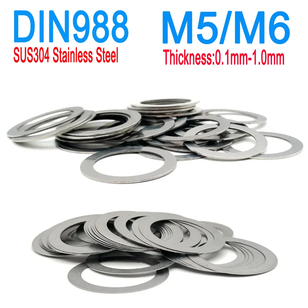 DIN988 SUS304 A2 Baja Tahan Karat M5 M6 Ring Pengatur Jarak Ultra-tipis Ring Polos Gasket Datar