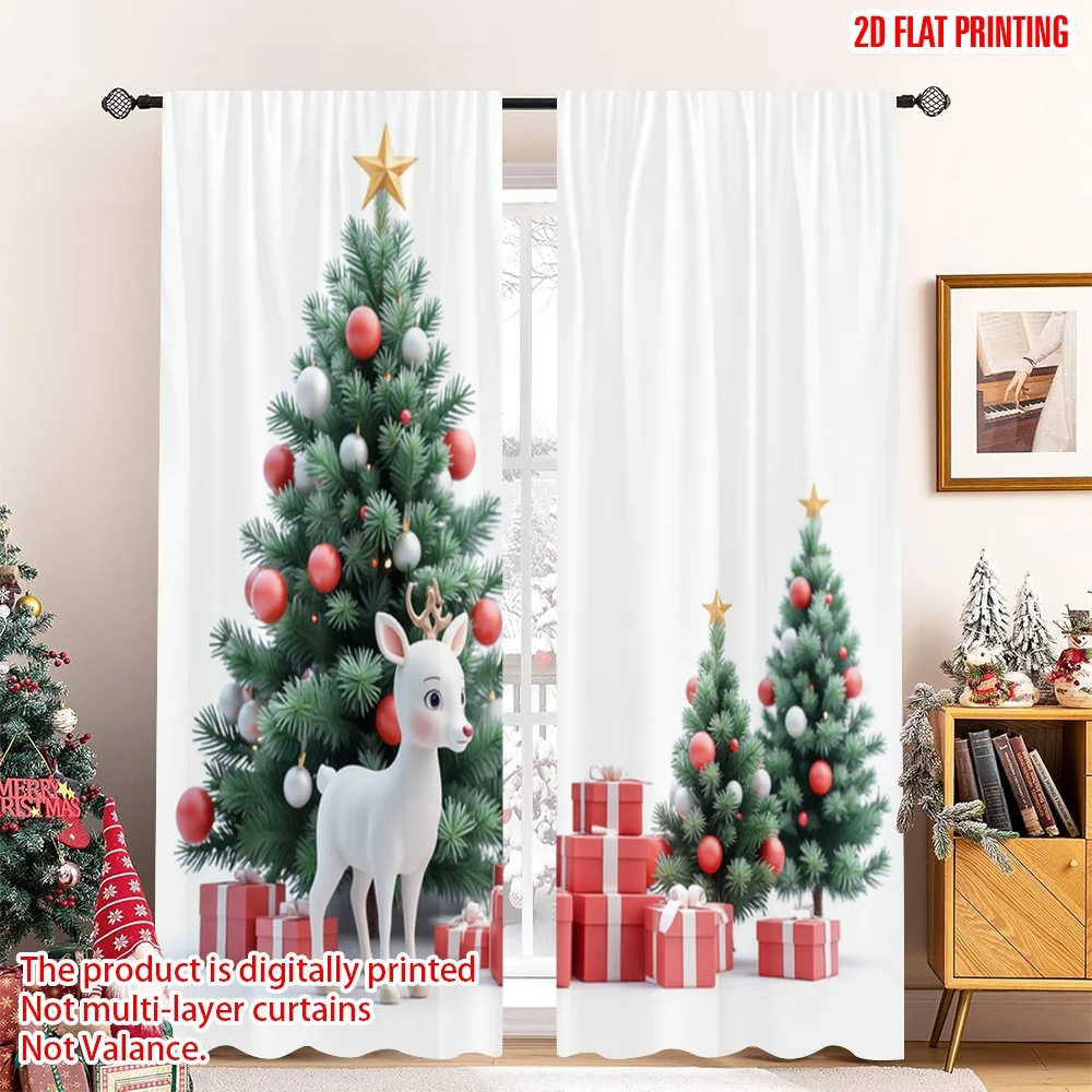 

2pcs 2D flat printing Merry Christmas Popular Window Curtains Christmas Trees Gifts Deer Fabric Without Electricity Party