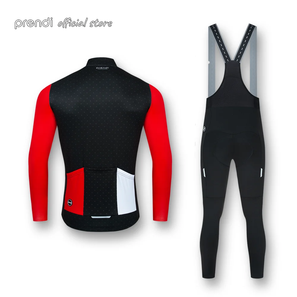 PRENDI Men Winter Thermal Fleece Set Cycling Jersey Suit Long Sleeve MTB Pro Bike Clothing Riding Jacket Male Sport Warm Wear