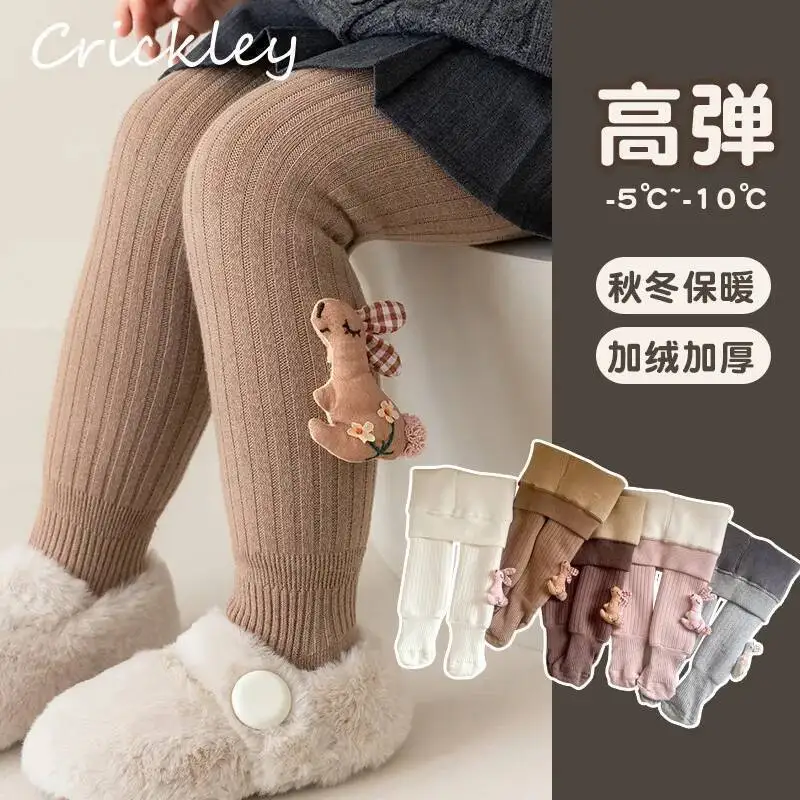 

Winter Fleece Warm Thick Baby Girls Tights Cartoon Rabbit Doll Children Pantyhose Solid Knitted Toddler Kids Socks Leggings