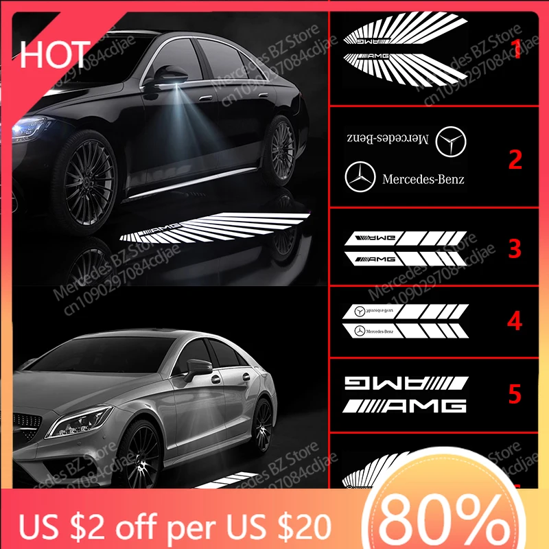 

Колпаки ступиц, 2 шт., автомобильные крылья ангела, атмосферные огни, светодиодный приветственный свет, зеркало заднего вида, ковровая лампа для Mercedes Benz AMG, украшение A