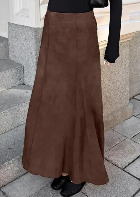 Outono e inverno retro nova moda de malha fosco marrom fino ajuste cintura alta saia tubo reto elegante meia saia feminina