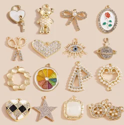 4pcs Exquisite Crystal Hearts Flowers Bear Charms for Earrings Necklace Bracelets Pearl Pendant for DIY Jewelry Making Accessory