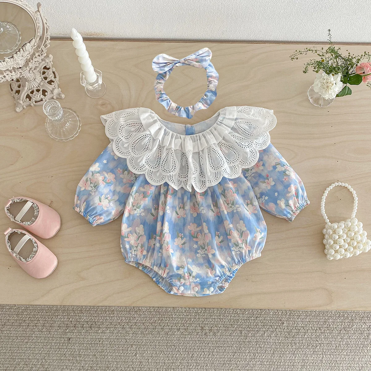 

2026 Spring Kids Baby Girls Rompers Floral Newborn Girl Jumpsuits Ruffle Collar Toddler 0-24M Girls Bodysuits Overalls One-piece