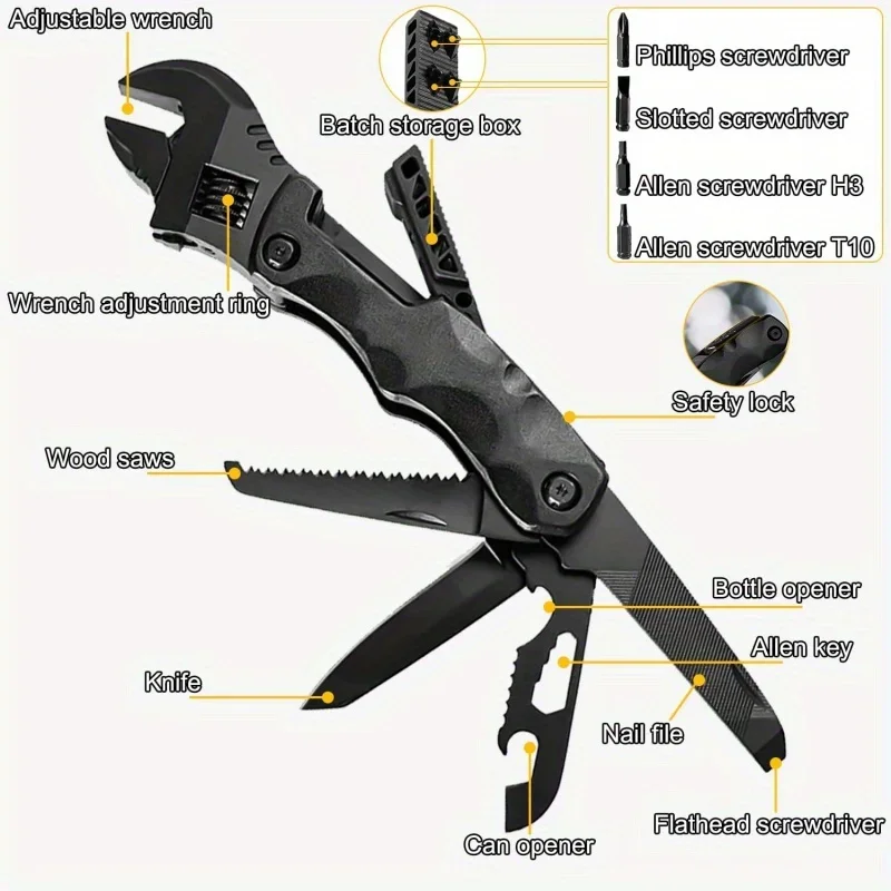 Multi-functional Outdoor Camping Wrench Pliers Multi-purpose Adjustable Wrench Folding Knife Saw Wrench Combination Tool