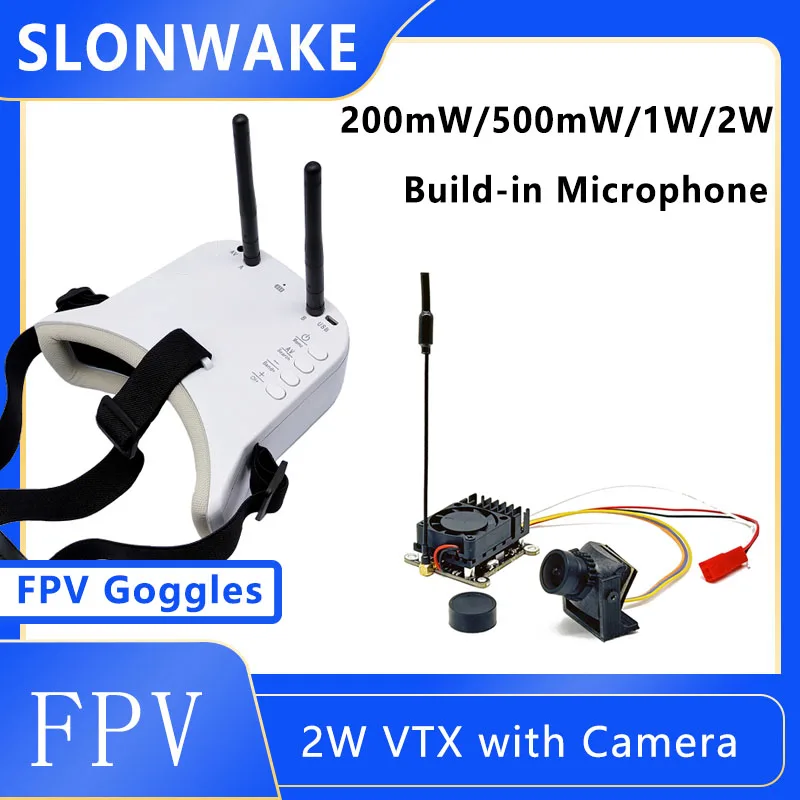 

SLONWAKE New Long Range 5.8Ghz 2W With Fan MIC Smartaudio 30.5*30.5mm +1200TVL Camera with 3 inch Goggles For RC FPV Drone