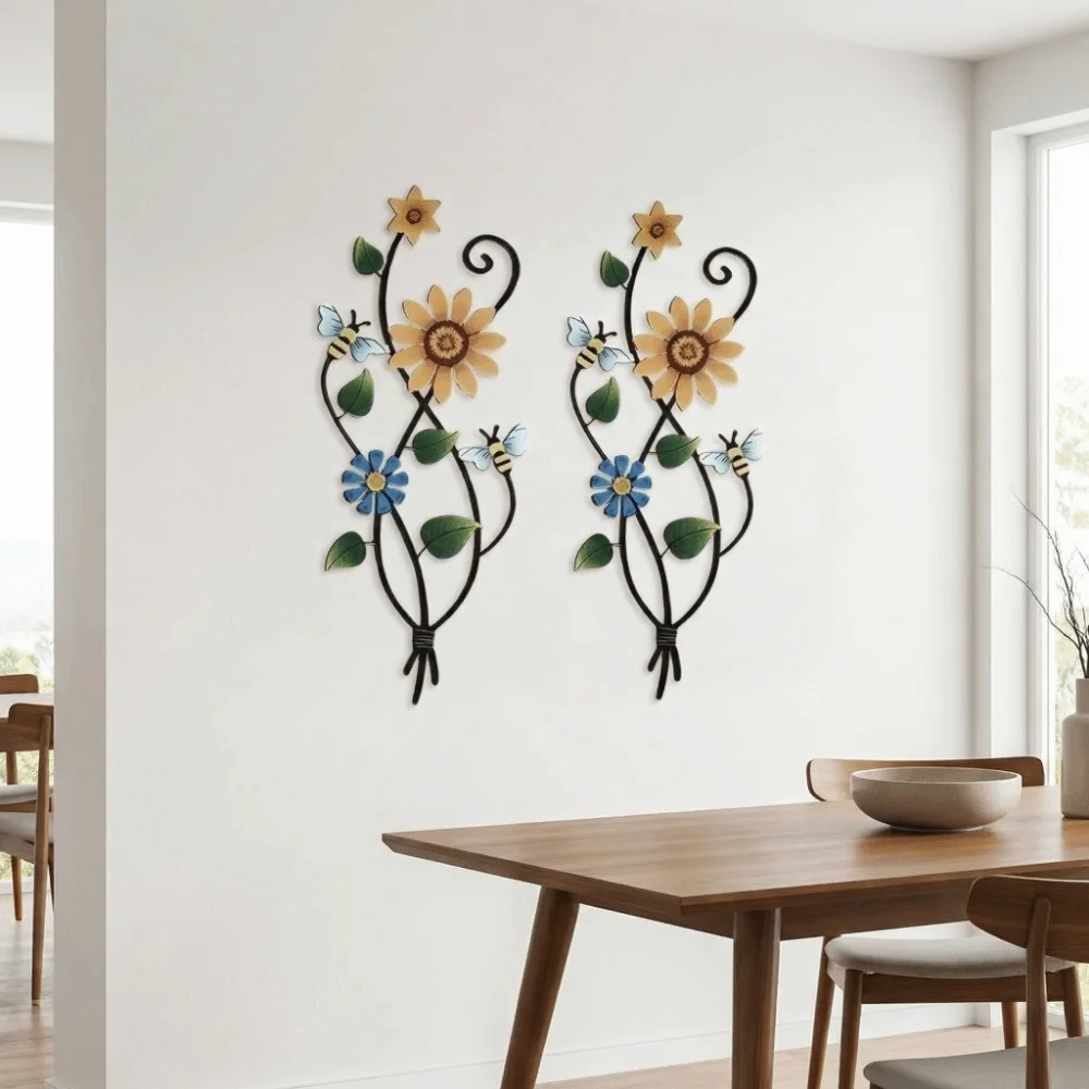 

Retro 2D Bee Flower Wall Decoration Country Style Sweet Wall Decoration Plate Exquisite Iron Decoration Crafts Background Prop