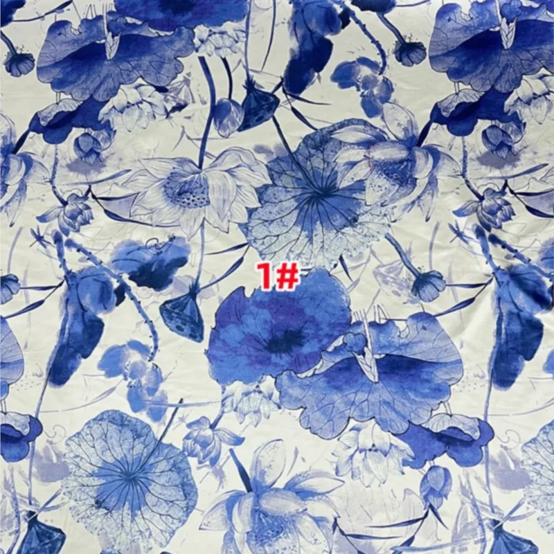 Heavy Mulberry Silk Satin Fabric 40 M Spray Painting Printing Plant Flower Thickened Cheongsam