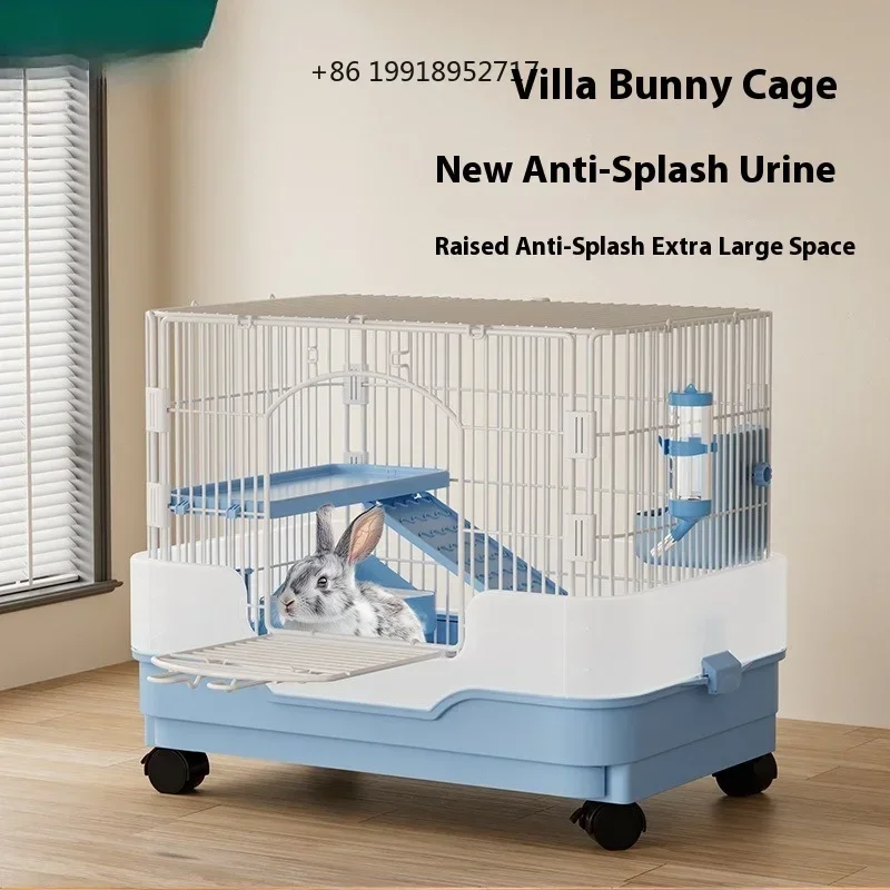 Large Villa-Style Indoor Rabbit Cage Anti-Spray Pet House for Dwarf Rabbits Guinea Pigs Chinchillas - Spacious Comfortable JJ893