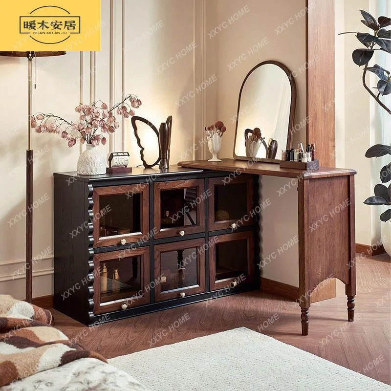 Retro style dresser storage cabinet bedroom bedside storage chest cabinet solid wood vanity table drawer cabinet integrated dres