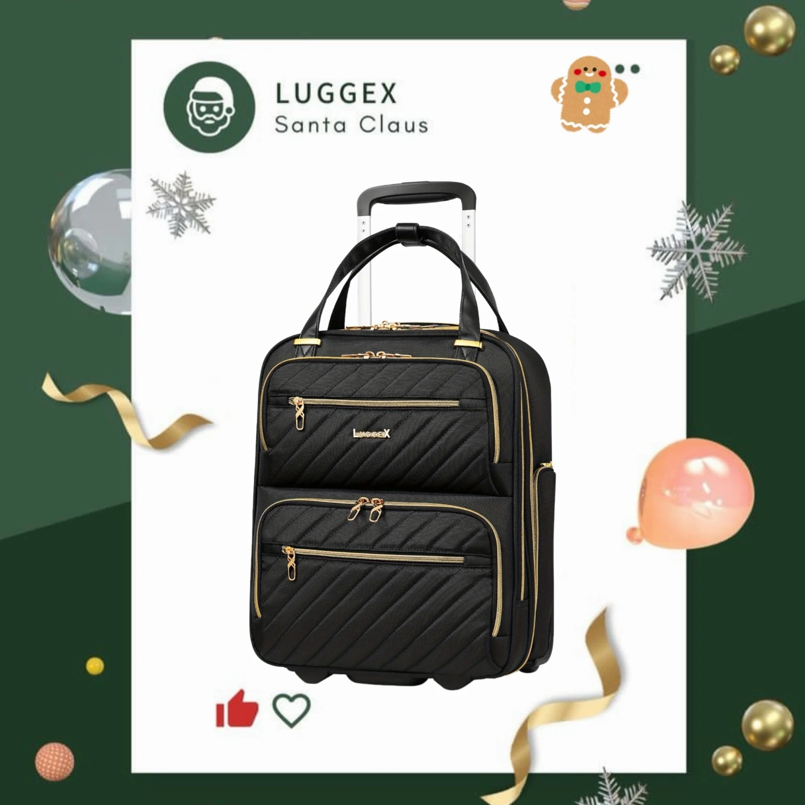 Luggex-ホイール付きアンダーシートラゲッジ、アンダーシートキャリーオン、スタイリッシュな軽量、ソフトサイド、ブラック、16インチ