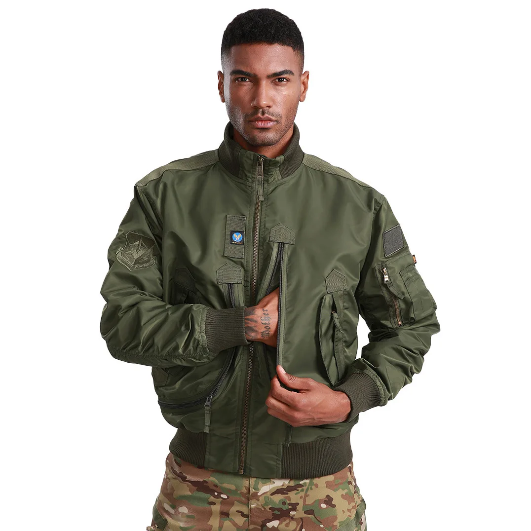 

Men's MA-1 Tactical Jacket With Multi Pockets, Padded Waterproof Functional Mans Flight Jackets,Oversize Baseball Cargo Coats