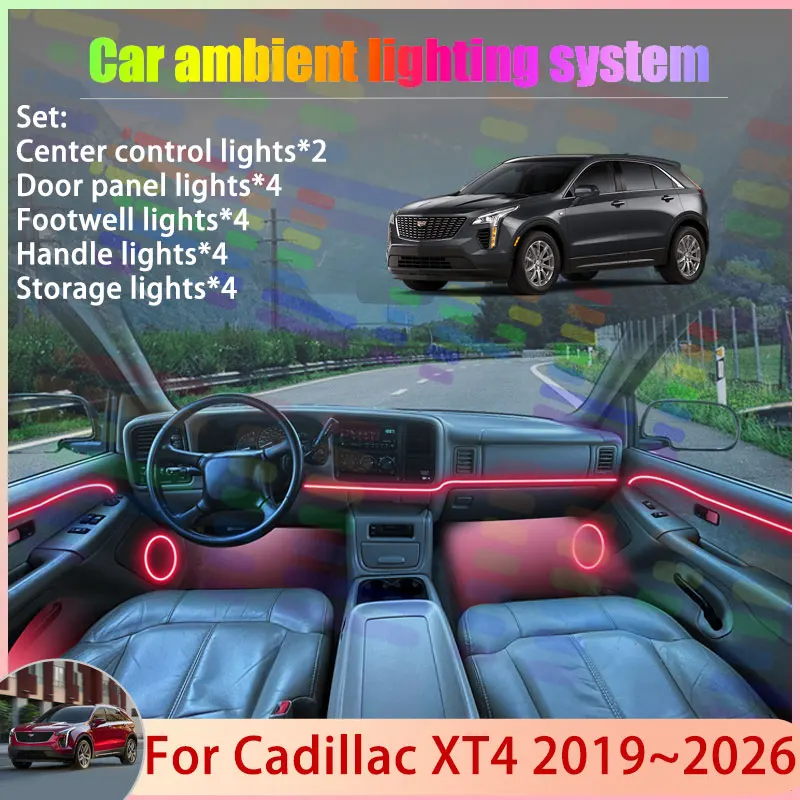 

For Cadillac XT4 2019~2026 2/24 in 1 Car Atmosphere Light Lamp RGB Shade Ensemble Streamer Atmosphere Set Auto Parts Accessories