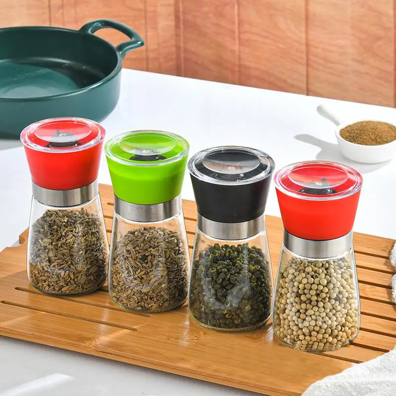 Manual Salt Pepper Grinder Stainless Steel Glass Spice Bottle Household Kitchen Gadgets