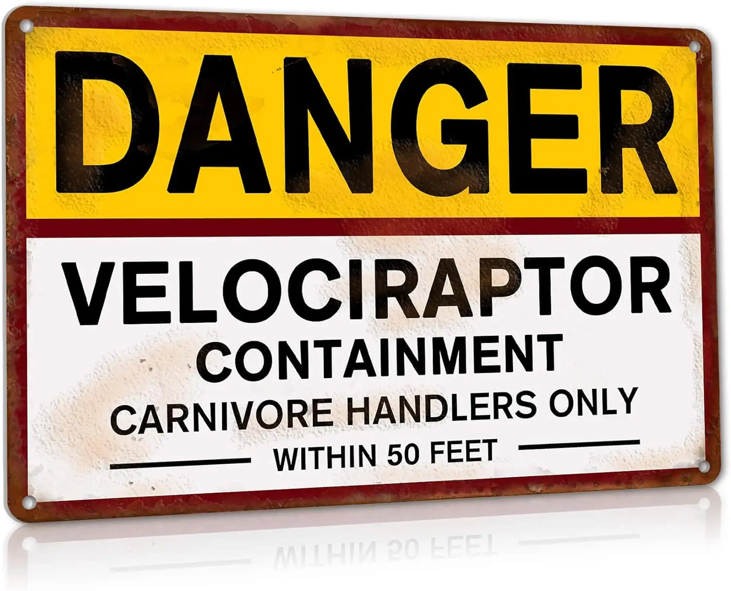 Danger Velociraptor Containment Signs, Funny Metal Tin Sign Man Cave Decor for Bar Wall Decorations, 12x8 Inch