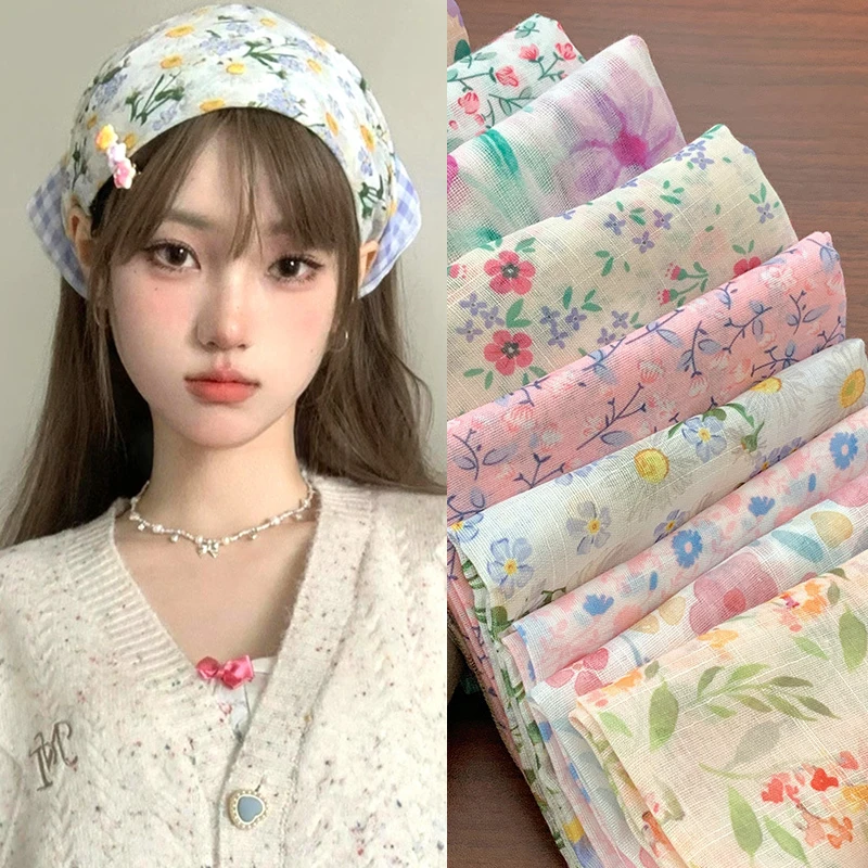 Retro French Pastoral Daisy Head Scarf Bohemia Bandana Floral Silk Scarf Female Triangle Scarf Headscarf Cotton Linen Kerchief