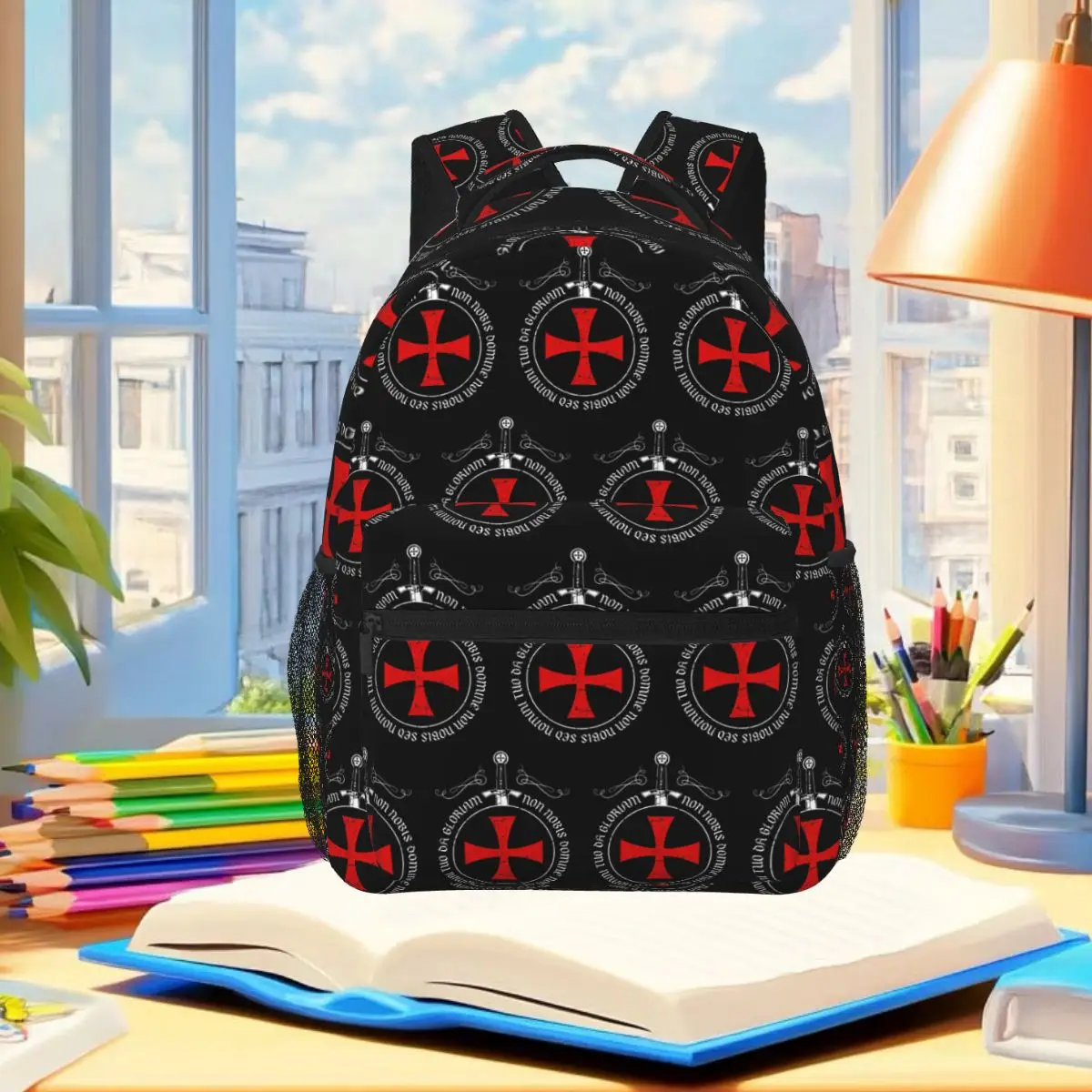 Knights Templar Cross Shield Symbol Medieval Sword Emblem Secret Order Backpack Student Boys Girls BookBag Laptop Shoulder Bags