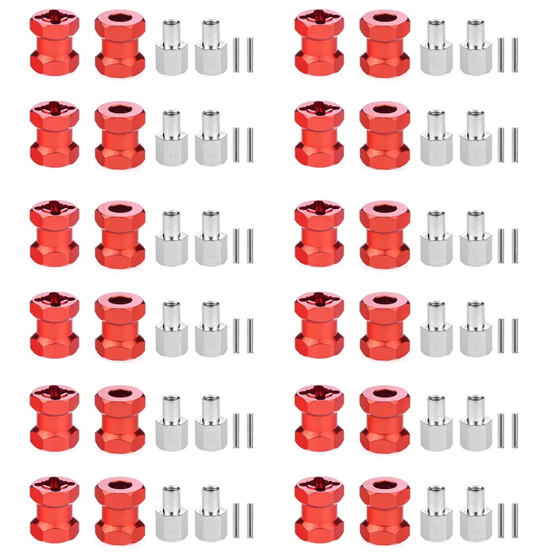 24X RC รถโลหะ 12 มม.ล้อฮับหกเหลี่ยม 15 มม.ตัวต่อขยายสำหรับ AXIAL SCX10 D90 CC01 F350 1/10 RC Crawler-สีแดง