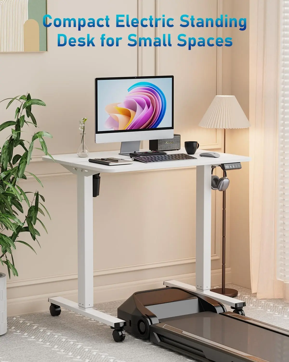 Small Height Adjustable Electric Standing Desk, 31.5" x 23.6" Sit Stand up Desk with Splice Board, Ergonomic Rising Computer Hom