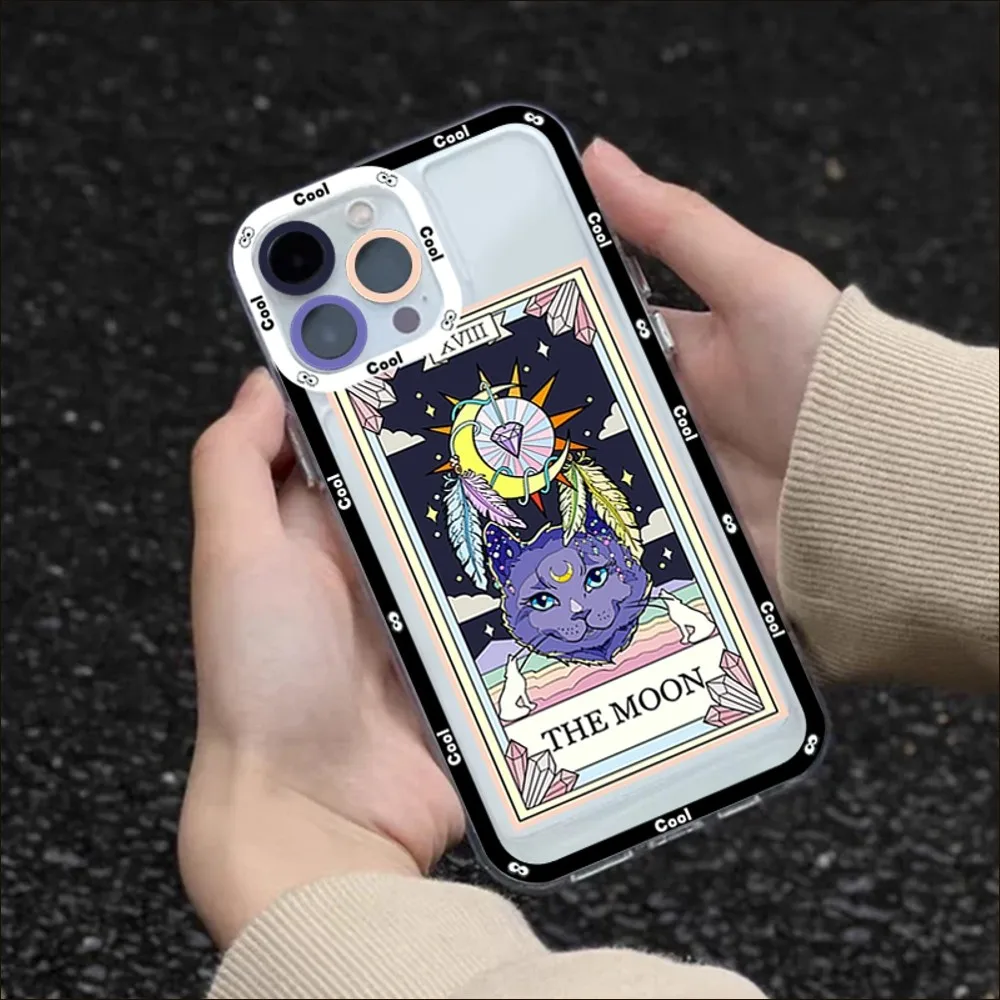 Witches Moon Tarot Mystery Totem Cat Phone Case For iPhone 13 14 Pro Max XS XR 12 11 Pro 13 Mini 6 7 8 Plus Clear Back Cover