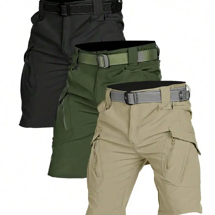 Mens Stretch Breathable Quick-Dry Multi-Pocket Elastic Waist Outdoor Casual Shorts