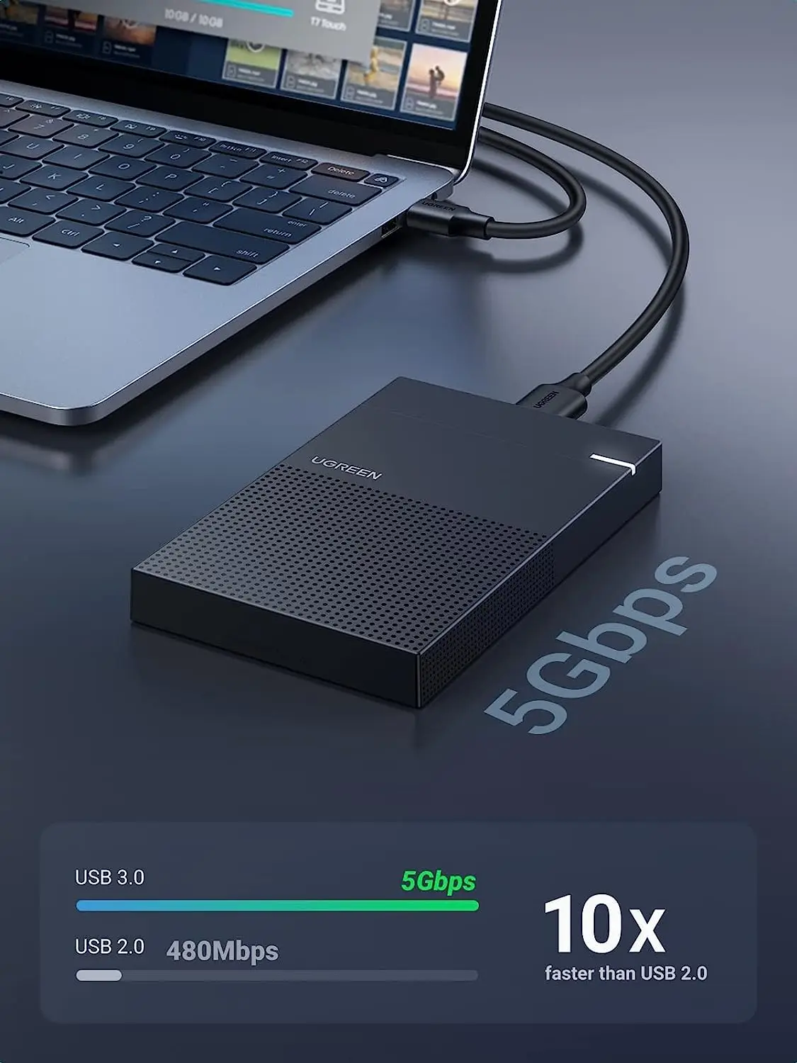 UGREEN Hard Drive Enclosure 2.5 Inch SATA to USB 3.0 Tool-Free 9.5mm SSD HDD Case External Computer Laptop Hard Disk Enclosure