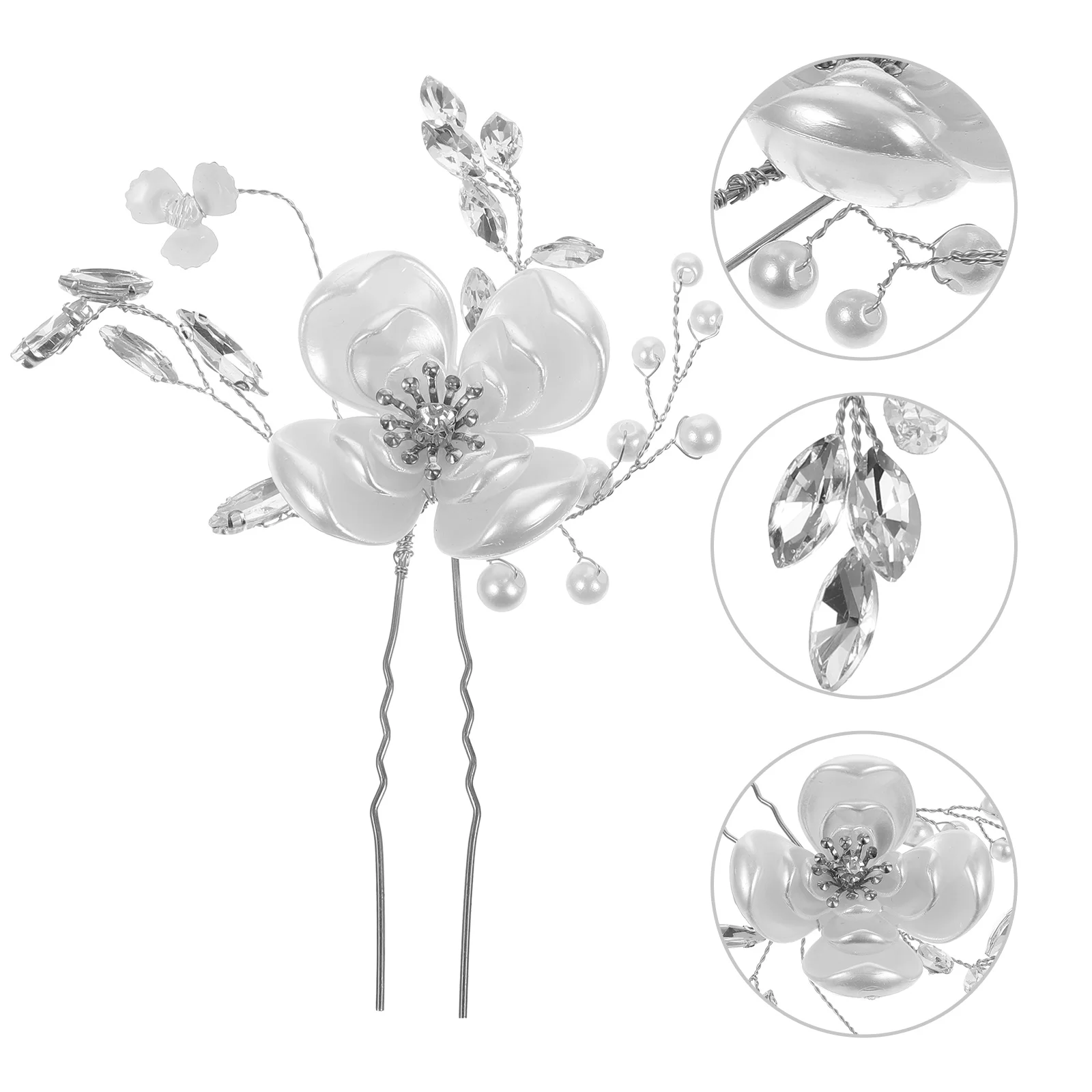 

Glamorous 3 Pieces Wedding Hairpin Set Pink Crystal Pearl U-Shaped Hairpins Bridal Accessories for Prom Party Dinner