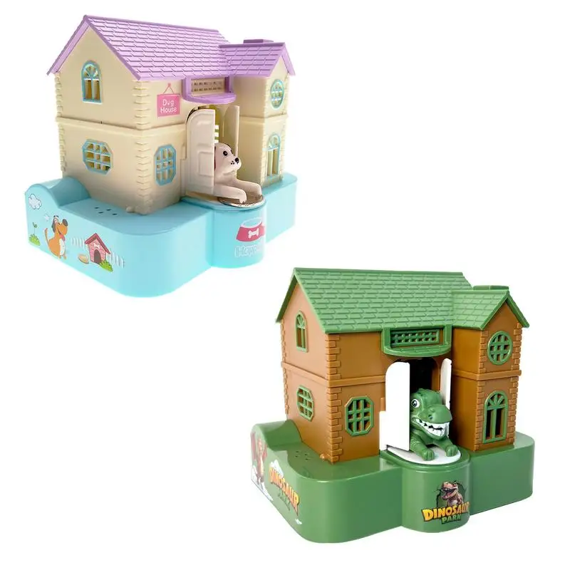 Funny Coin Bank Puppy House Savings Bank Fun Dinosaur House Money Box Automatically Swallow With Light And Music Effect