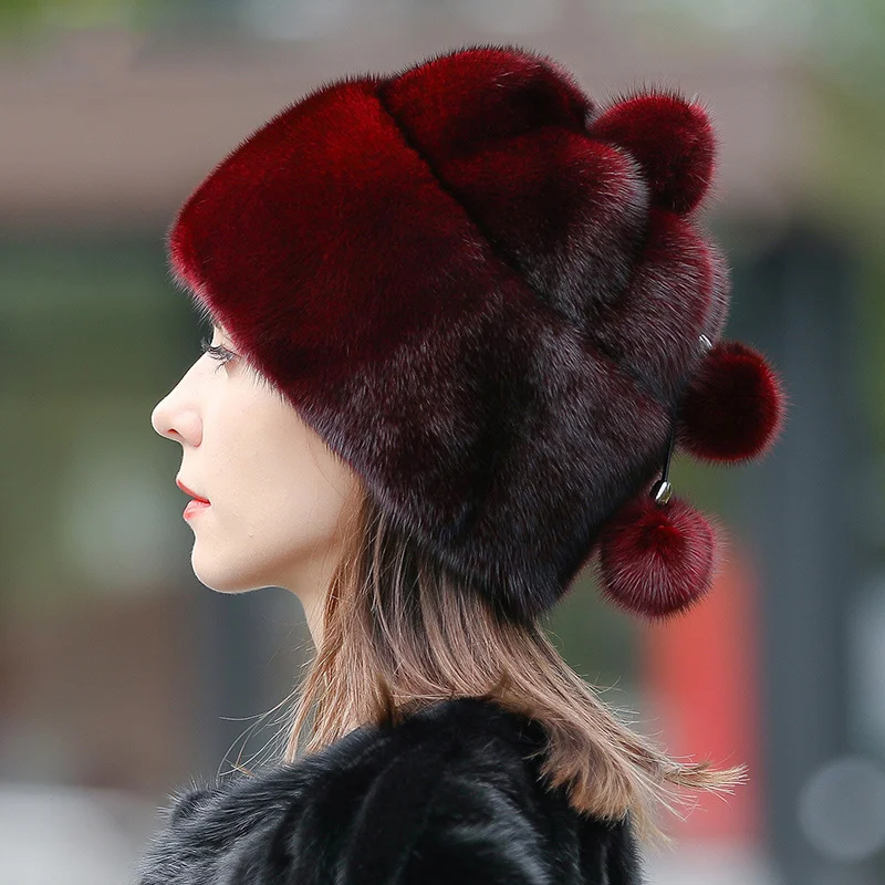 Winter Fur Hats Women Stylish Warm Natural Whole Mink Fur Luxury Caps Earflap High Quality Hat Anti Cold Snow Hat