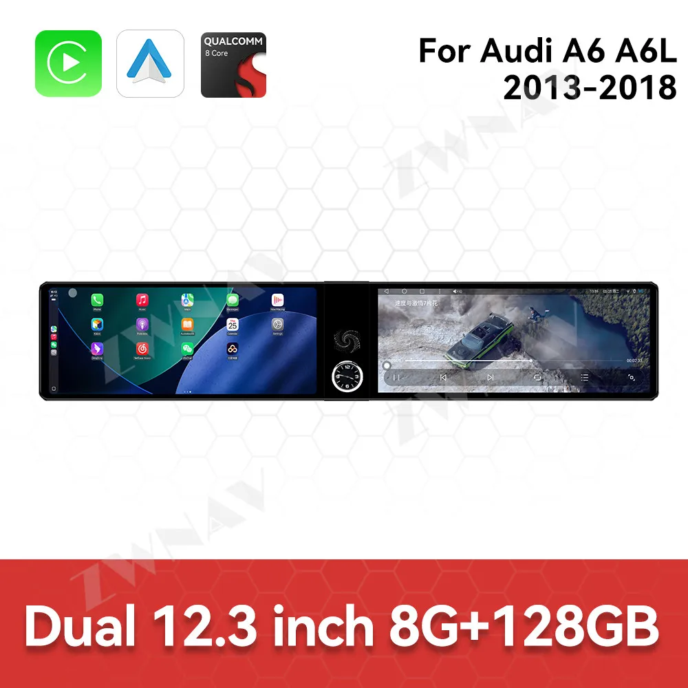 Car Radio Dual 12.3“ Screen For Audi A6/A6L 2013-2018 Upgrade Navigation Wireless GPS Player Stereo Multimedia Player